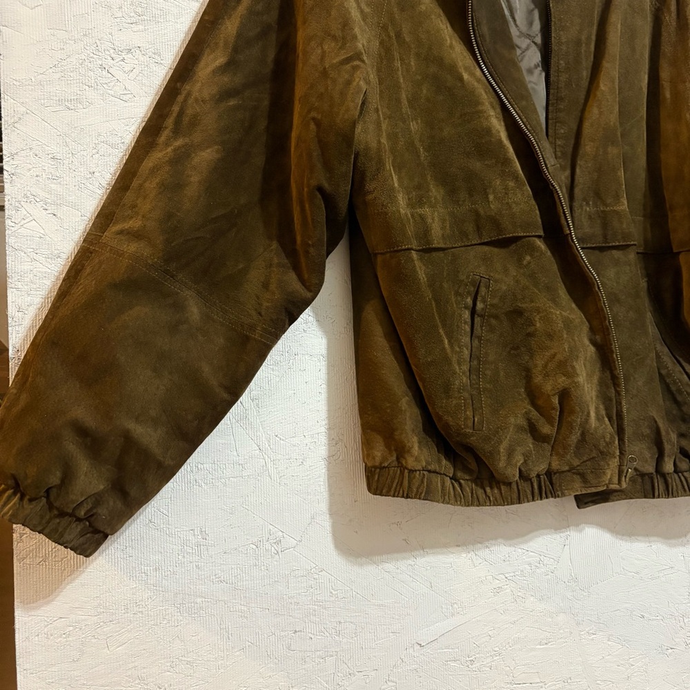 VTG Ashworth Water Repellent Pig Suede Olive Green Brown Men's Jacket Medium - Picture 9 of 13